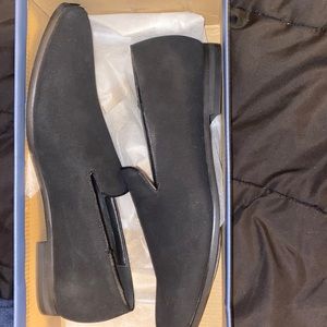 Mens Black Suede Loafers (12.5) with Black Bowtie